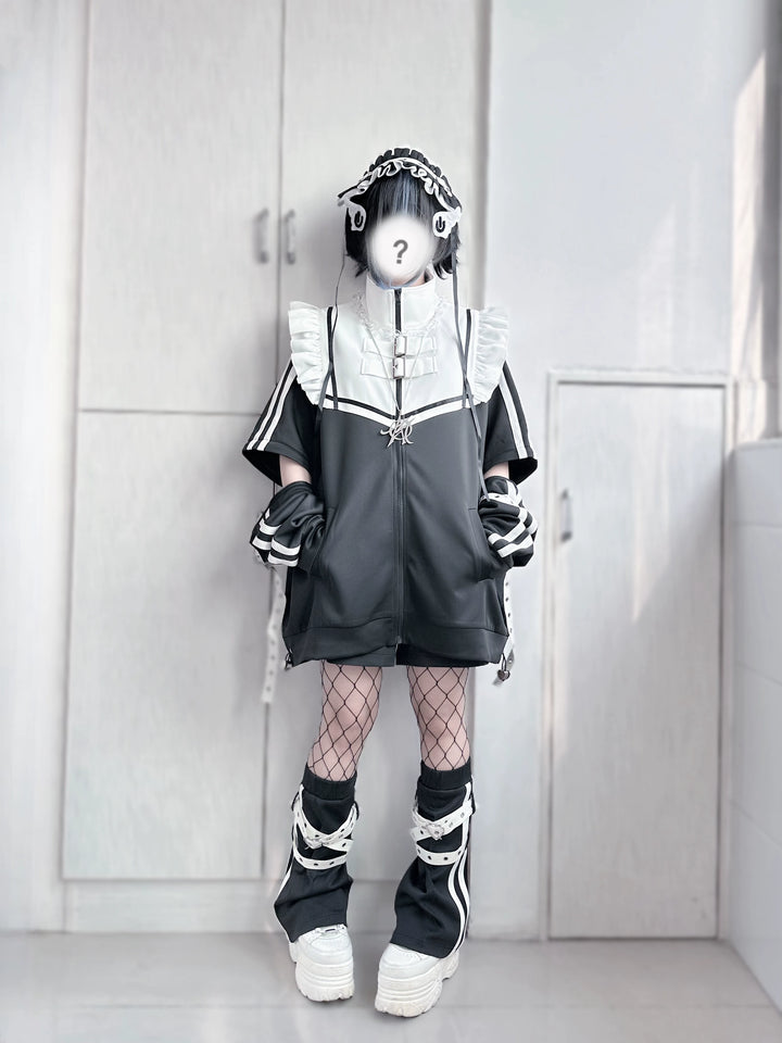 Jirai Kei Outfits Set Gray Black Jacket And Shorts Set 35728:502650