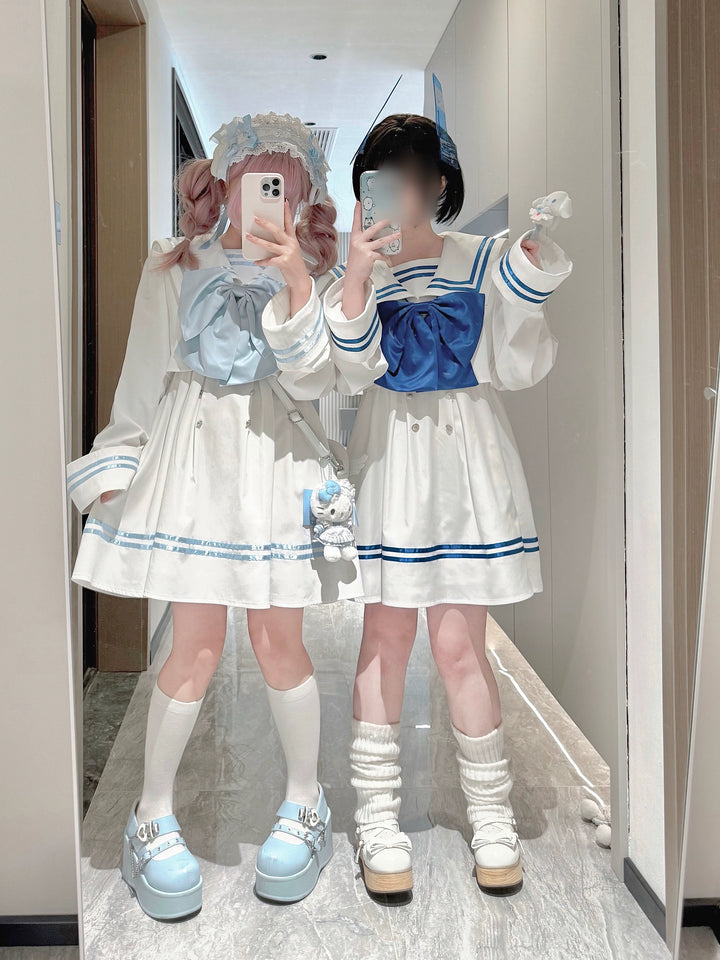 Sailor Collar JK Uniform Dress, Flared Sleeves 43871:787968