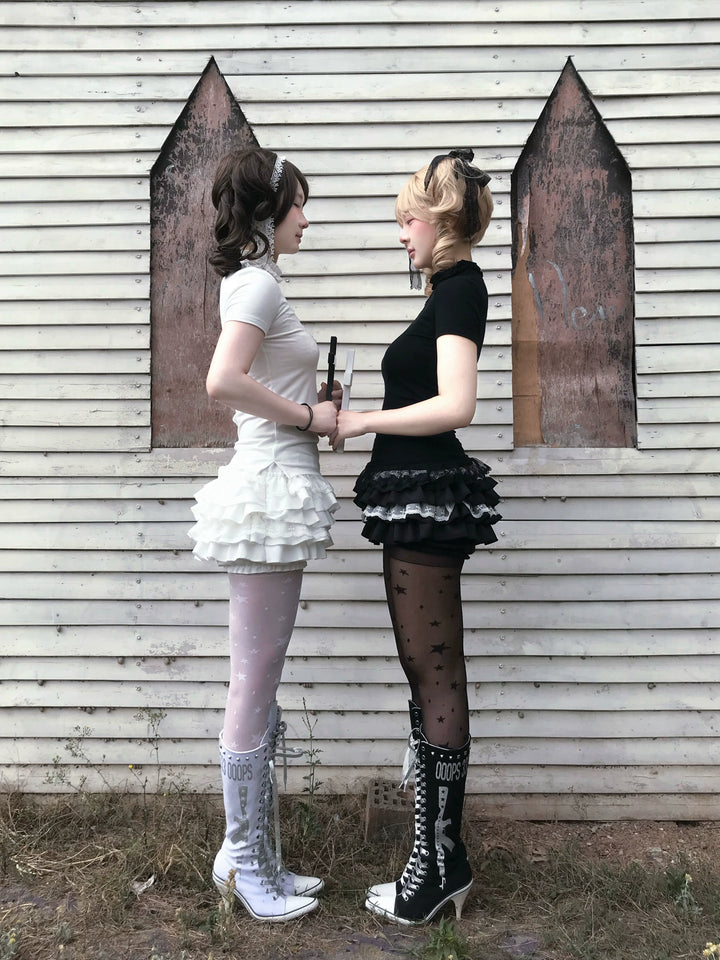 Gothic Cross-Detailed Top & Tiered Ruffle Bloomers 43079:764534