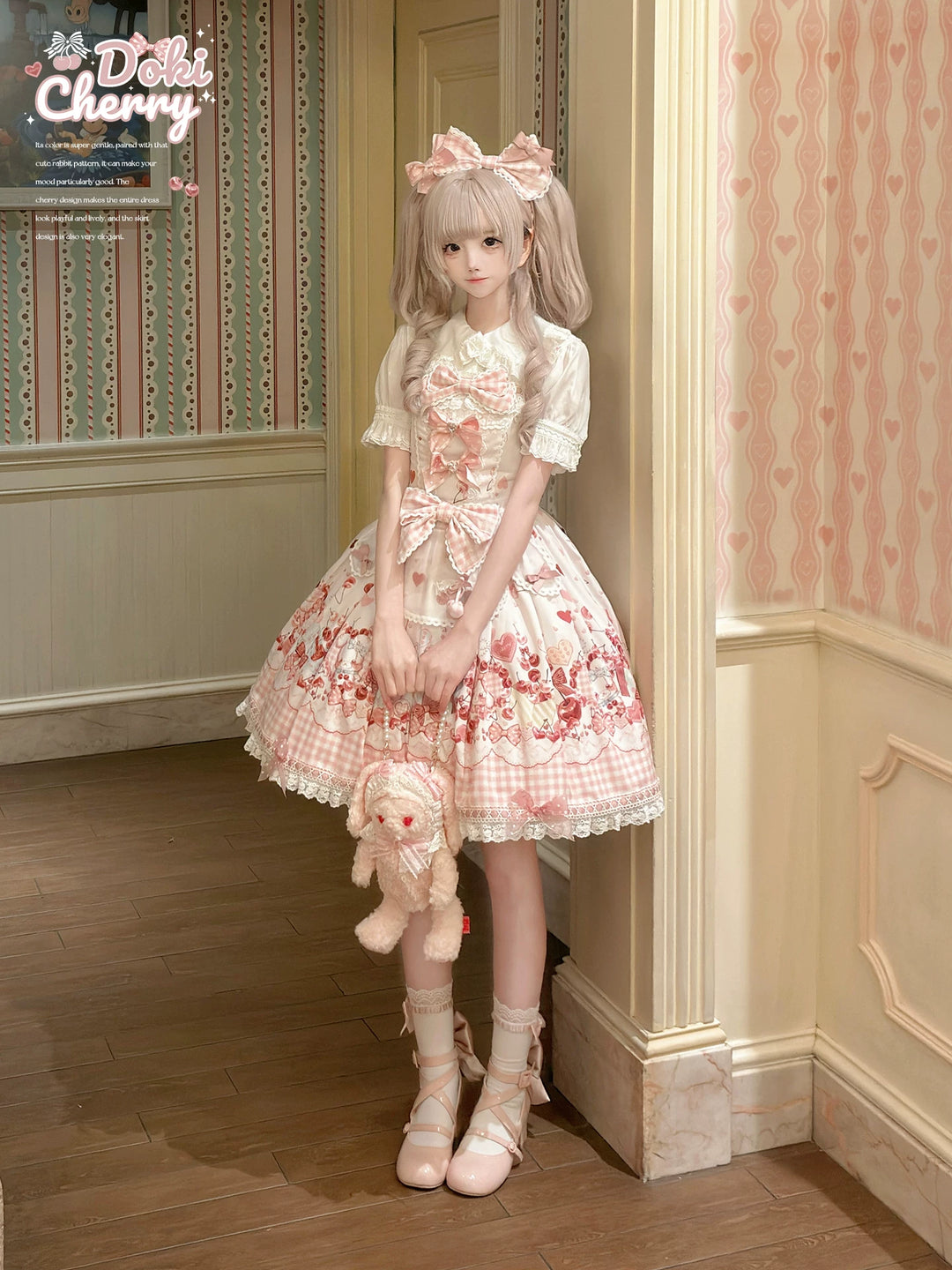 Kawaii Lolita Bunny Print JSK Dress, Detachable Apron 45164:838457