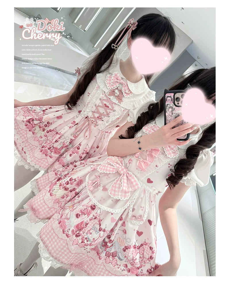 Kawaii Lolita Skirt Set, Bunny and Cherry Print 45163:838078