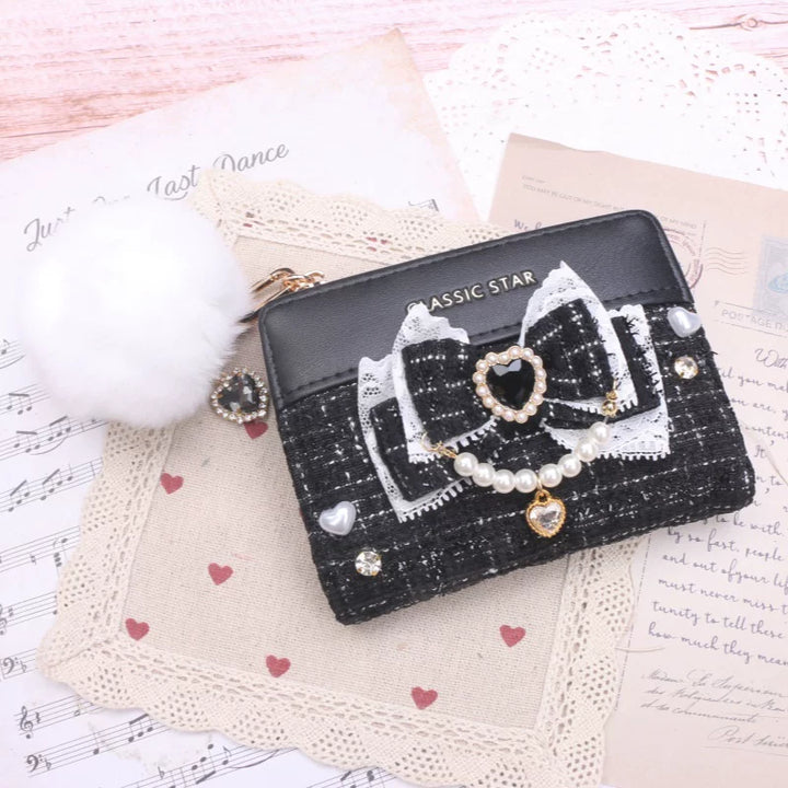 Ryousangata Rhinestone Wallet, Pom-Pom Pendant 45068:839554