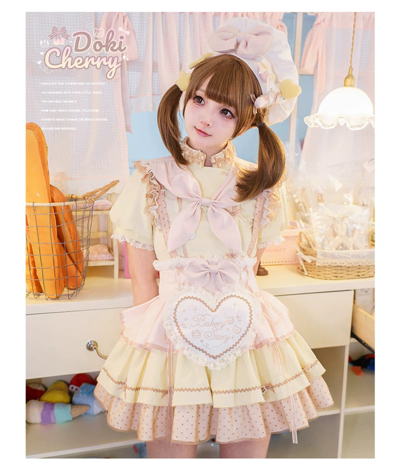 Kawaii Lolita Baker-Inspired Blouse, Suspender Skirt 44466:809175