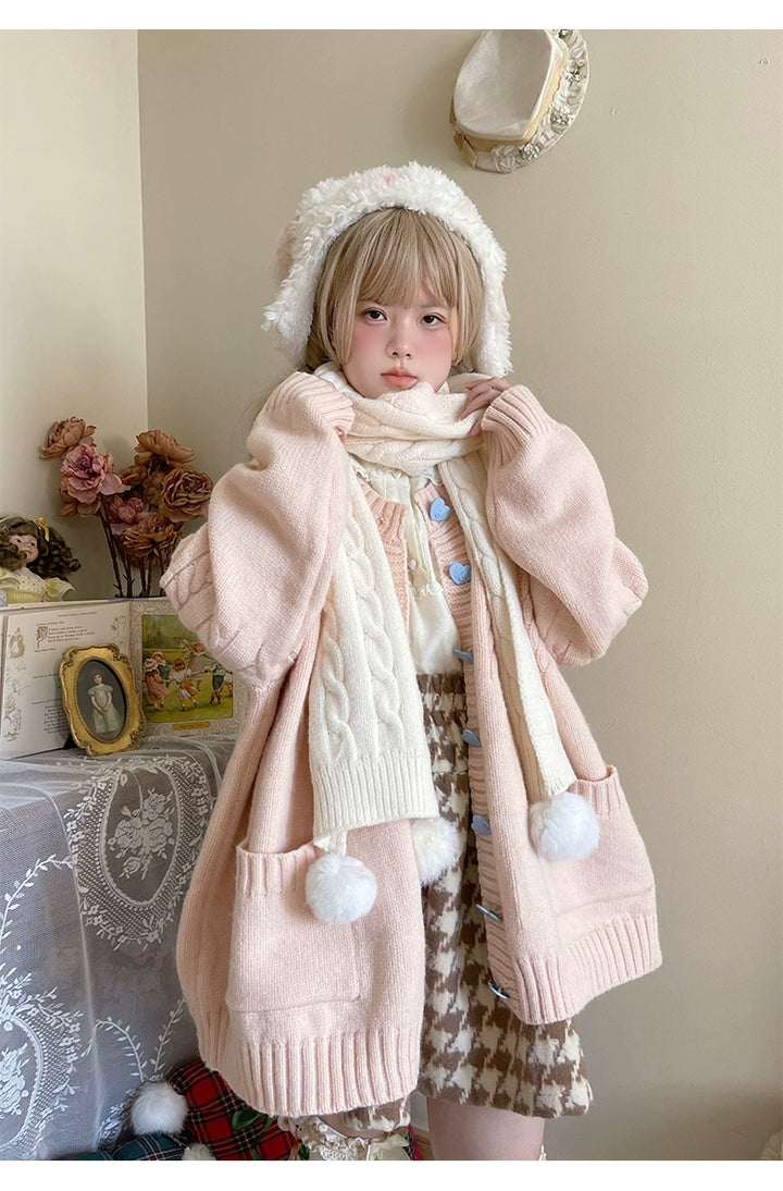 Kawaii Scarf Knitted Neck Warmer With Cute Ball 39340:620286