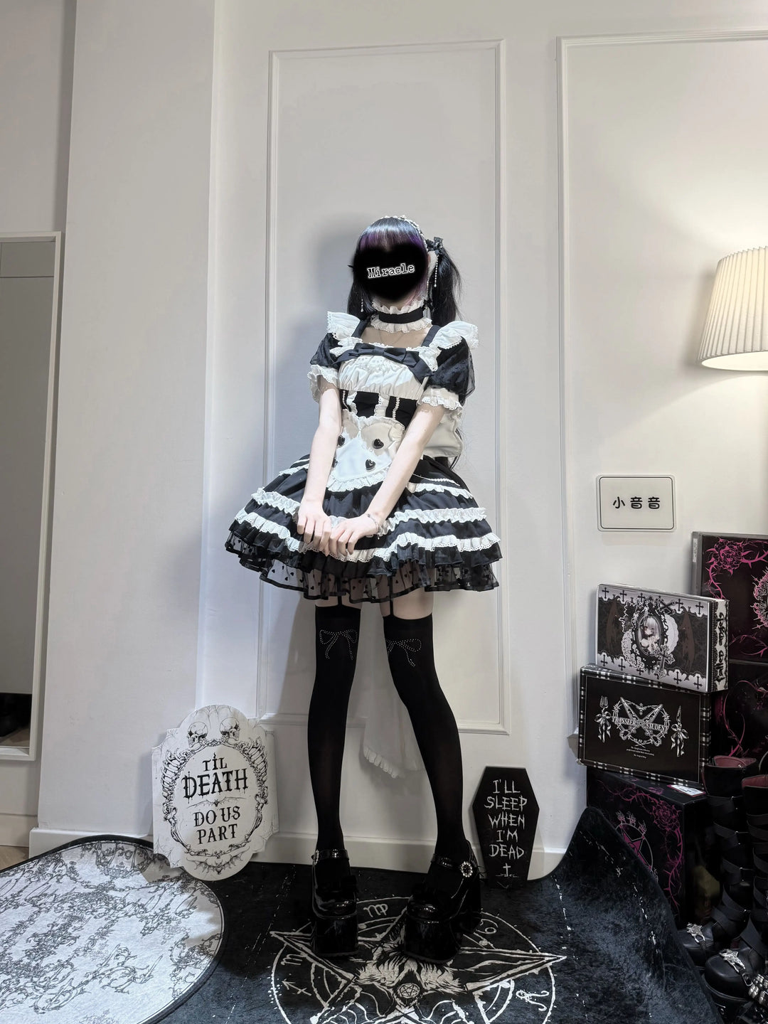 Black and White Maid Lolita Dress, Detachable Apron 46065:874550