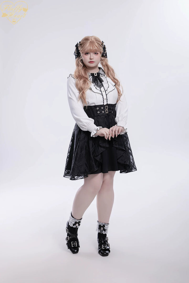 Jirai Kei Long-Sleeved Shirt, Ruffled Collar 45128:835584