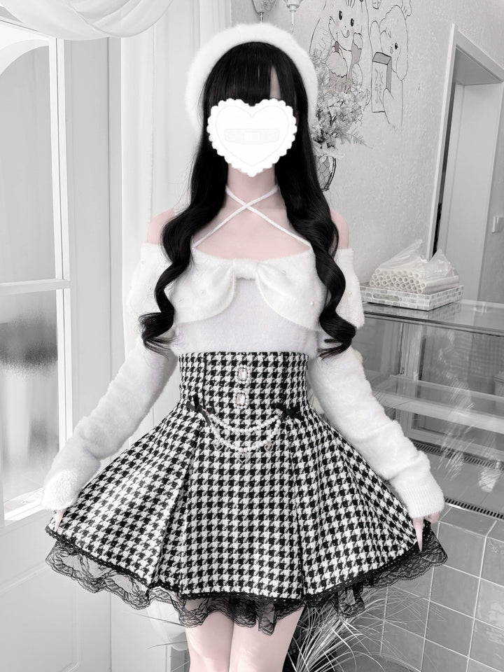 Jirai Kei Open-Shoulder Sweater, Faux Mink Plush 44156:797409