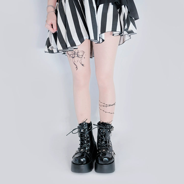 Punk Shoes Black White Platform Gyaru Fashion Combat Boots 29710:368850