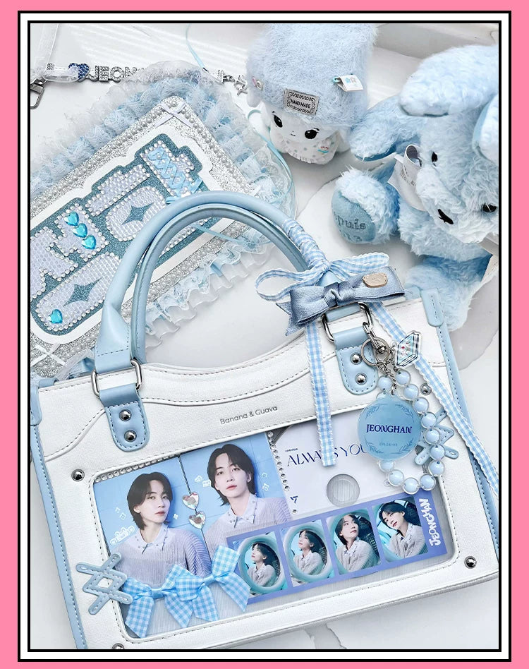 Y2K Square Shaped Ita Bag, Clear Window & Star Chain 45418:848145
