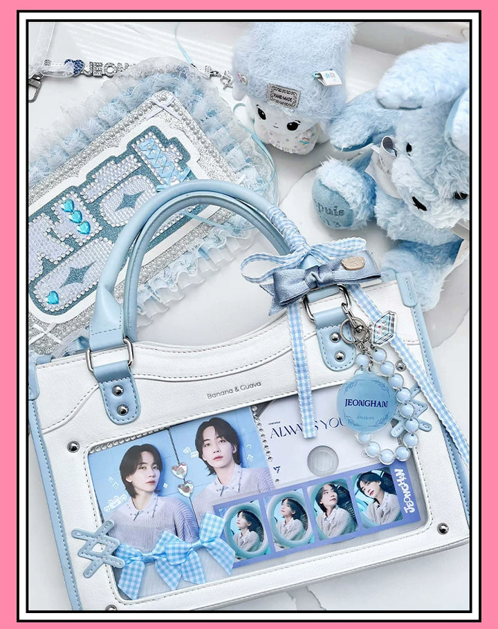Y2K Square Shaped Ita Bag, Clear Window & Star Chain 45418:848145