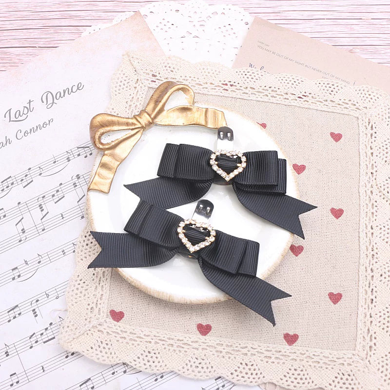 Jirai Kei Bowknot Shoe Clips, Heart Rhinestones 45069:833566