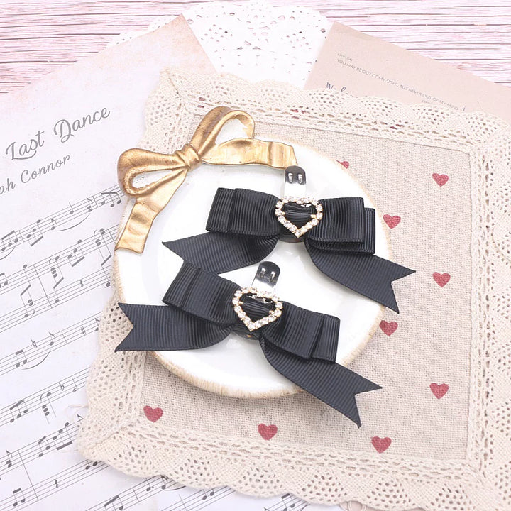Jirai Kei Bowknot Shoe Clips, Heart Rhinestones 45069:833566