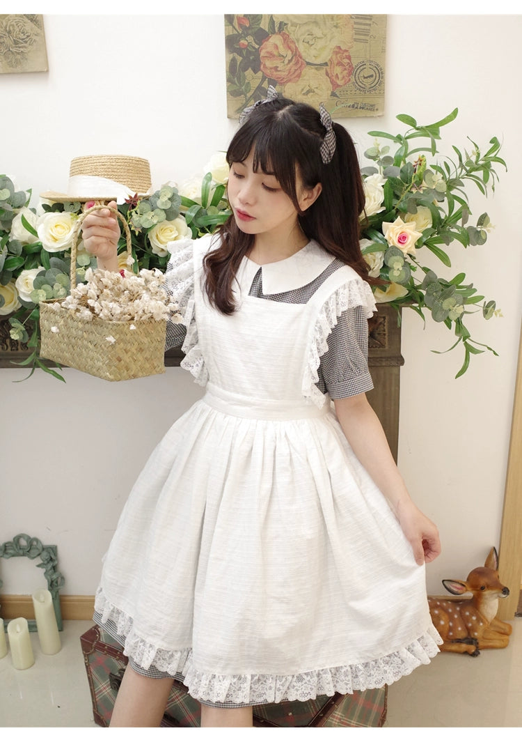 Lolita Dress White Apron Dress Cotton Suspender Skirt 36554:518622 36554:518622