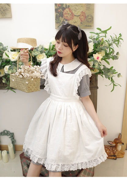 Lolita Dress White Apron Dress Cotton Suspender Skirt 36554:518622