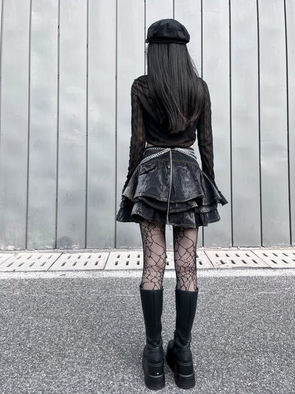 Gothic Puffy Skirt Subculture High Waist Denim Skirt 37472:560818