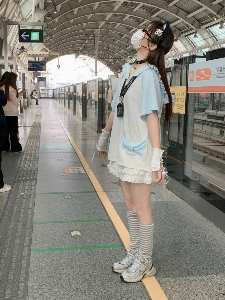 Tenshi Kaiwai Sailor Collar T-Shirt, Elephant Print 45469:850016