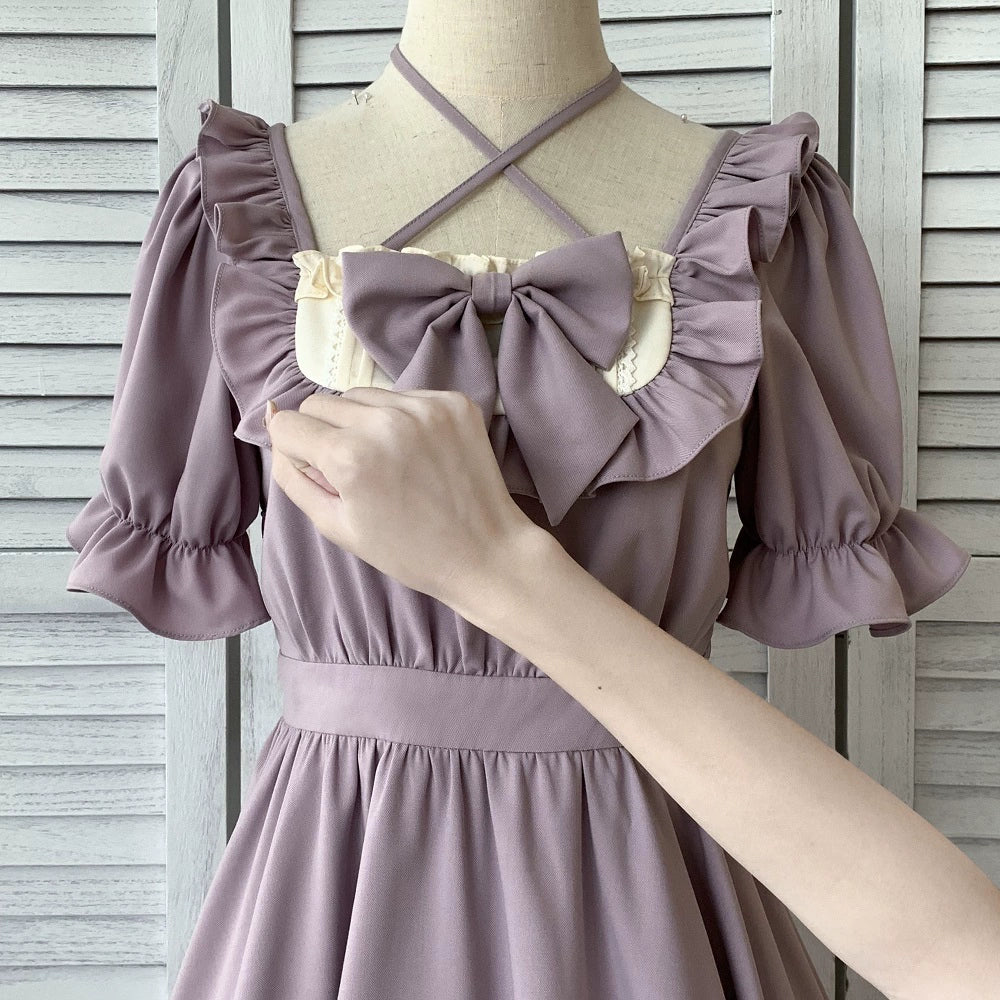 Elegant Lolita Dress Purple Lolita Dress Puff Sleeve Dress 36412:564088