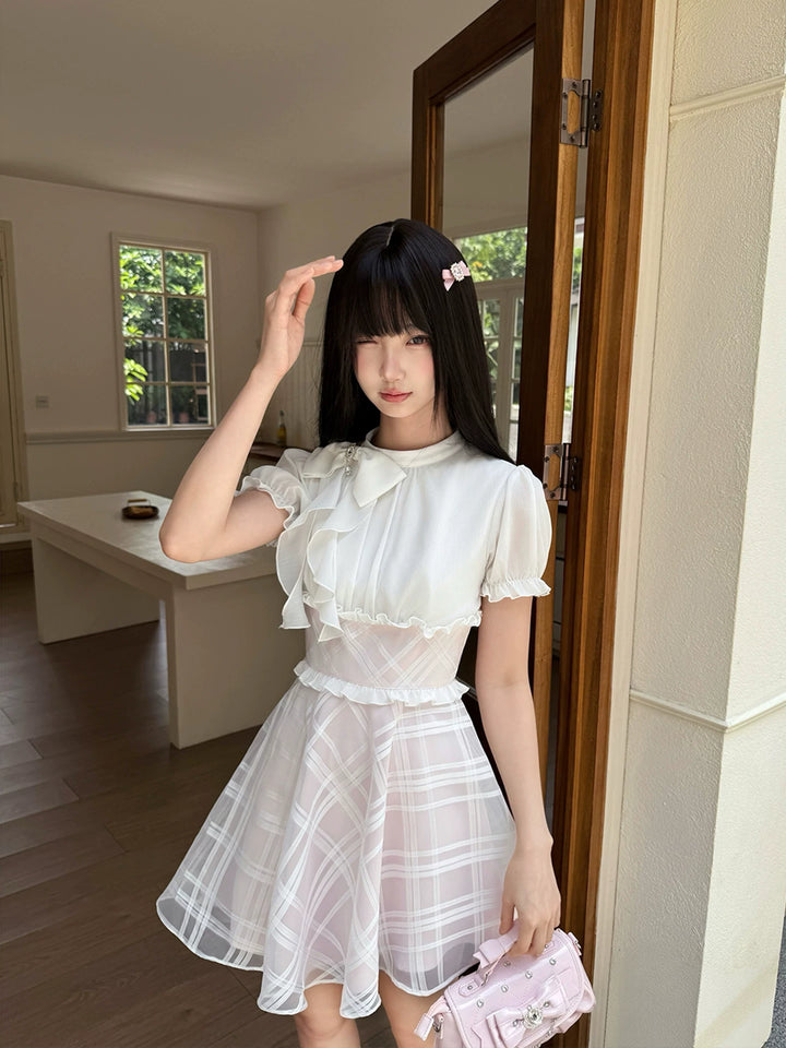 Seiso Kei High Waist Dress, Diamond Grid Tulle Hem 45623:858539