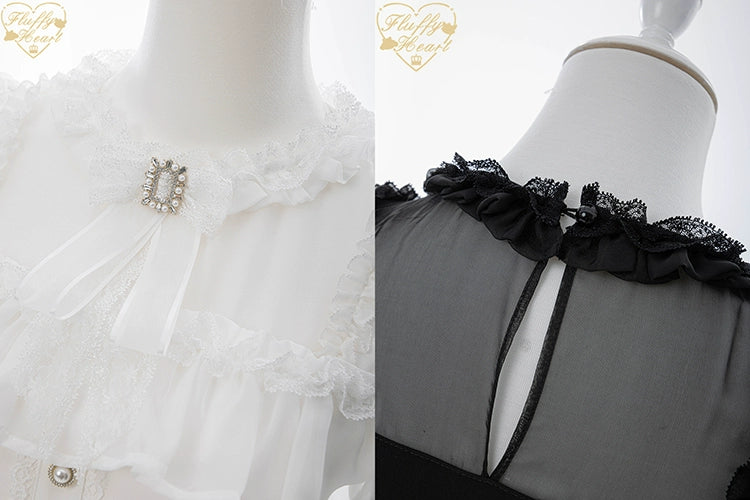 Lace-sleeves Jirai Kei Blouse & Voile Skirt With Detachable Belt 42954:758885