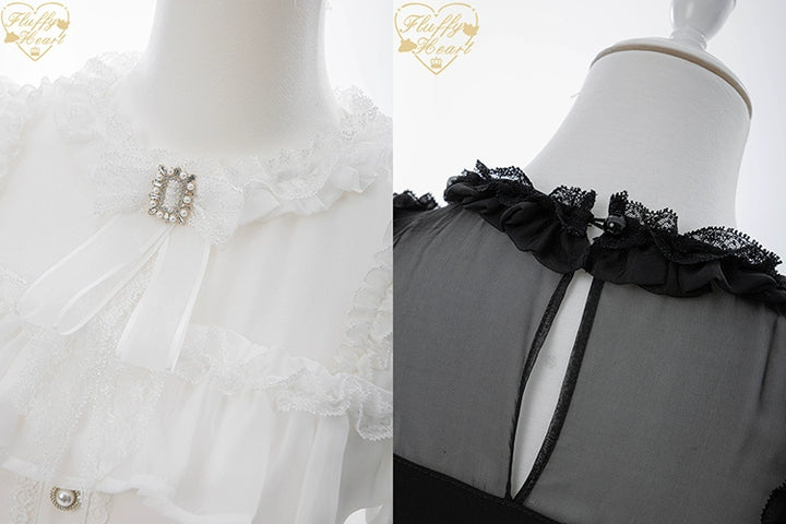 Lace-sleeves Jirai Kei Blouse & Voile Skirt With Detachable Belt 42954:758885