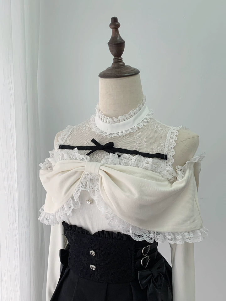 Seiso Kei Sweater and High Waist Skirt Set, Open-Shoulder (L M S) 45989:871674