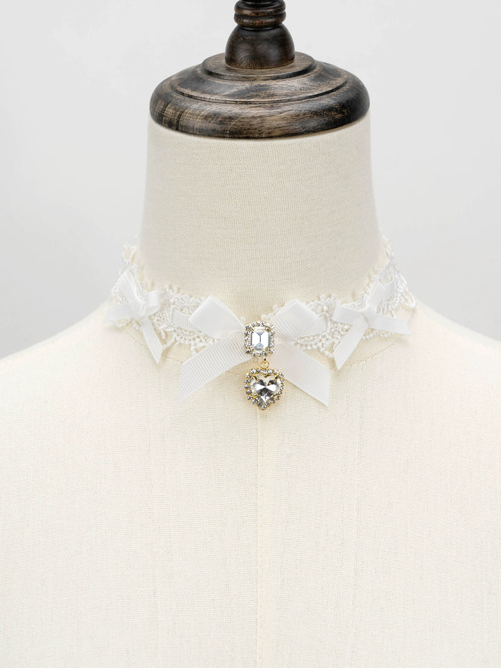 Jirai Kei Necklace Double-layered Pearl Rhinestone Choker 33806:446390 33806:446390