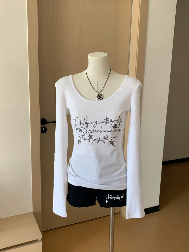 Black Gyaru Style Shorts with White Japanese Lettering 42902:757259