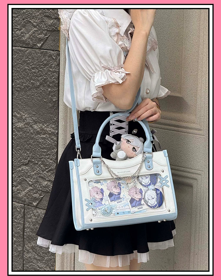 Y2K Square Shaped Ita Bag, Clear Window & Star Chain 45418:848146