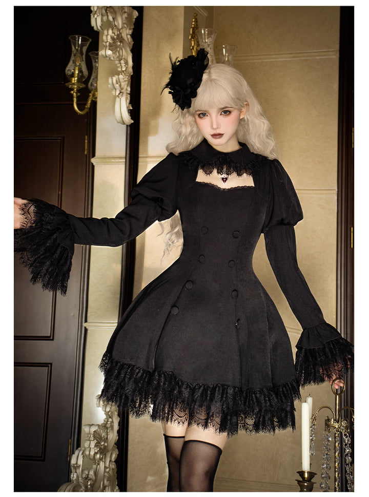 Black Gothic Lolita OP Dress with Removable Princess Sleeves 42492:742033