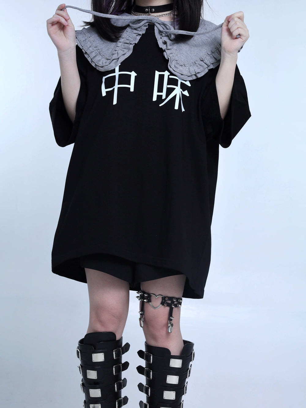 Plus Size Jirai Kei T-shirt Black Cotton Loose T-shirt (F) 35522:495210 (F / Black) 35522:495210