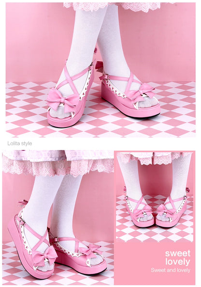 Lolita Shoes Round Toe Open Toe Lace Platform Sandals 37450:561598
