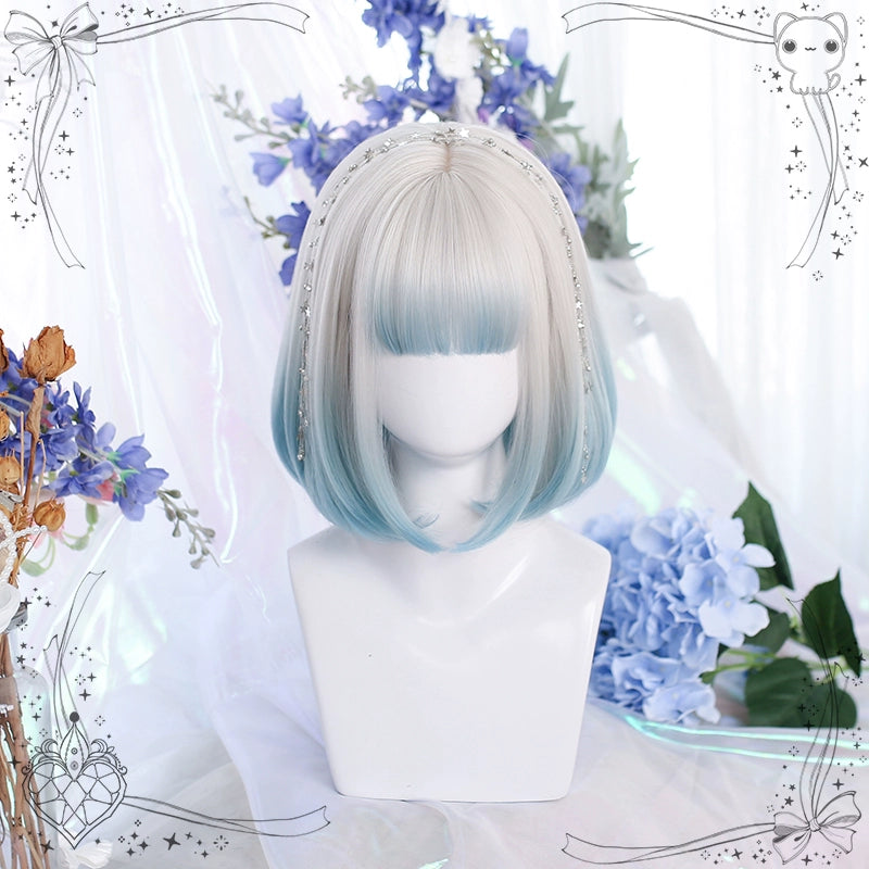 Lolita Wig Silver Bob Straight Bangs Wig Short Hair 35950:514214 35950:514214