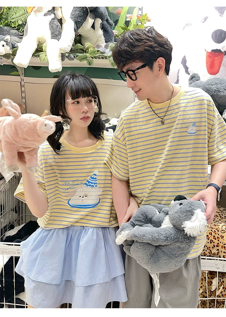 Kawaii Aesthetic Shirt Striped Short Sleeve Cotton Top 36562:518490 36562:518490