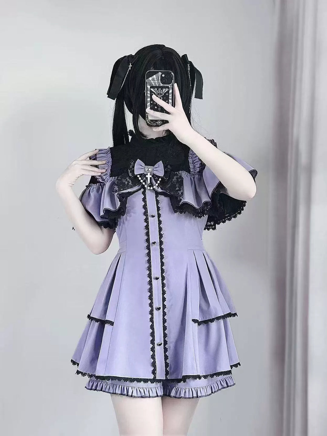 Flounce Cape Jirai Kei Dress, Cross Pendant (2XL L M S XL) 43780:785545