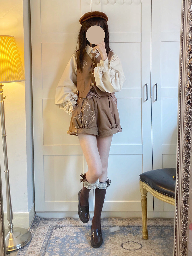 Kawaii Ouji Fashion Coffee Blouse Vest Shorts 22770:353980 22770:353980