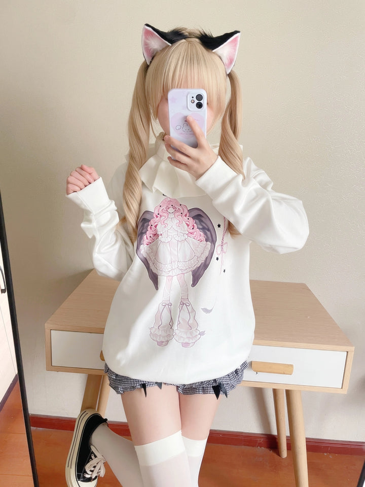 Tenshi Kaiwai Hoodie Angel Print Sweatshirt White Top 38084:579606