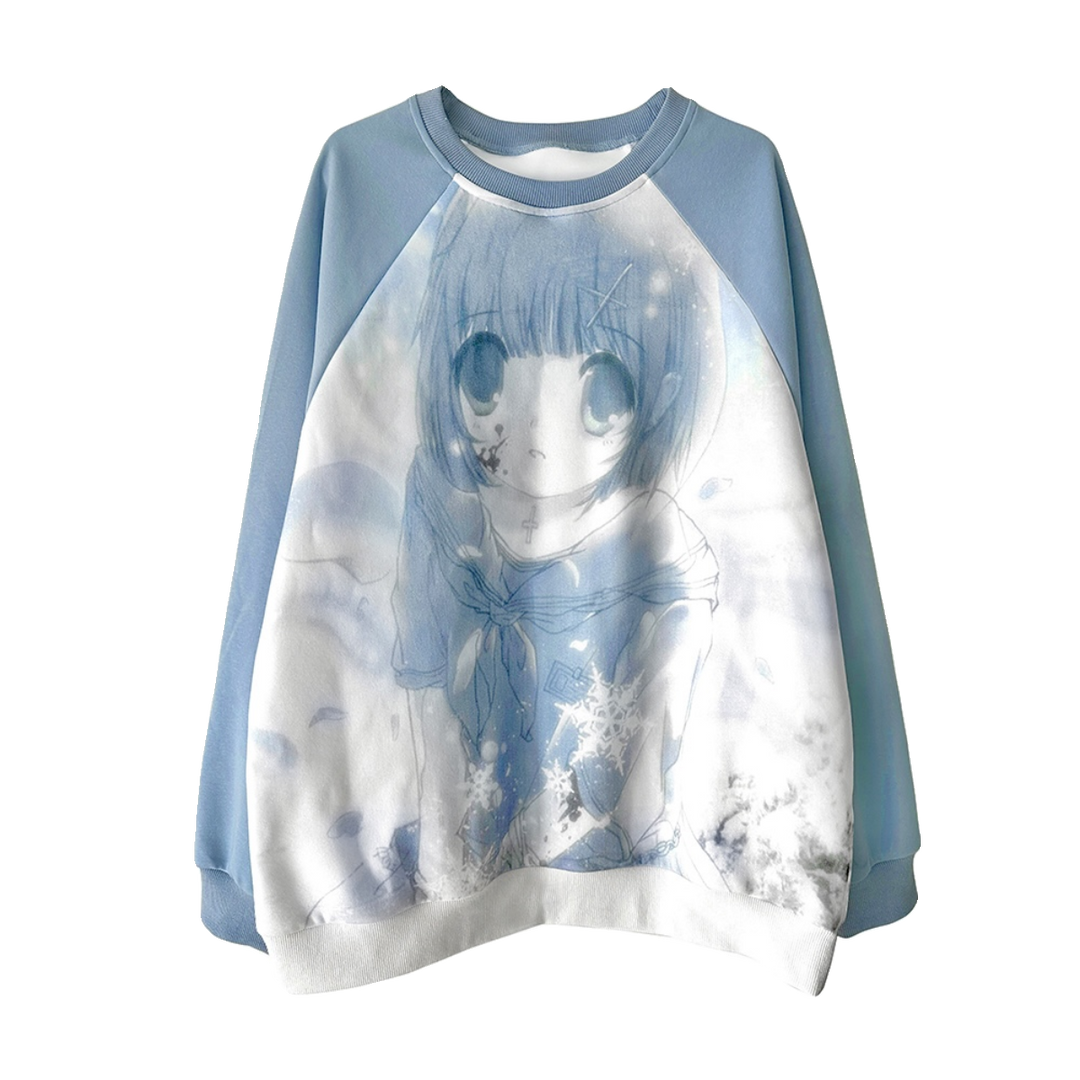 Jirai Kei Blue Sweatshirt Anime Girl Printed Sweatshirt (L M S / Blue) 33326:430994 (L M S / Blue) 33326:430994