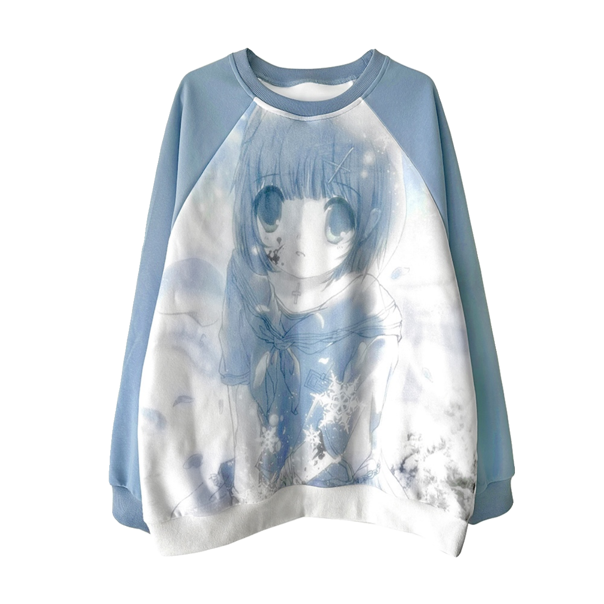 Jirai Kei Blue Sweatshirt Anime Girl Printed Sweatshirt (L M S / Blue) 33326:430994