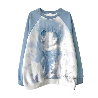 Jirai Kei Blue Sweatshirt Anime Girl Printed Sweatshirt (L M S / Blue) 33326:430994