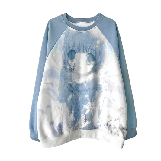 Jirai Kei Blue Sweatshirt Anime Girl Printed Sweatshirt (L M S / Blue) 33326:430994