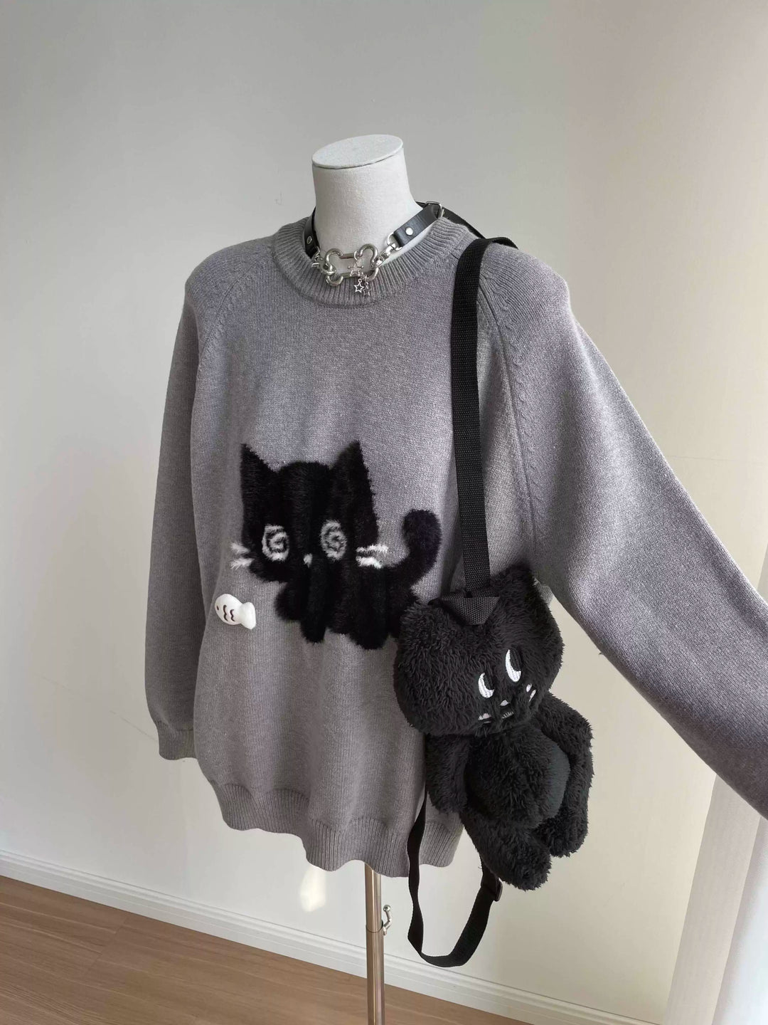 Kawaii Sweater Imitated Mink Cat Embroidery Top (L M S) 39756:646206