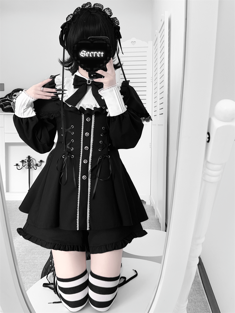 Jirai Kei Cape Design Dress and Pocketed Shorts Set 44526:811476