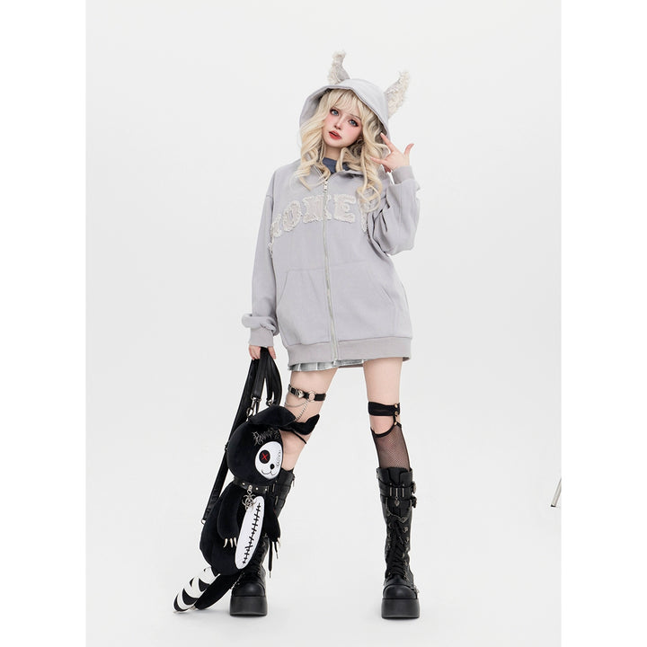 Subculture Hooded Jacket Dog Ears Hoodie Fleece-lined Coat 42018:723472