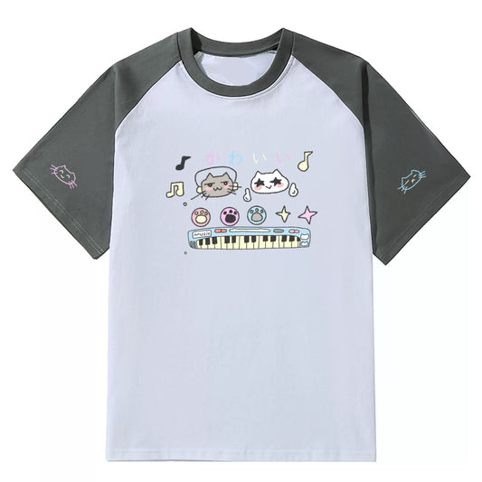 Kawaii Cat Print Shirt Cotton Short Sleeve T-shirt 35688:499386