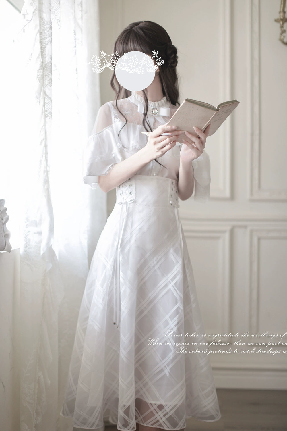White Long Ryousangata Skirt With Elegant Cape-Design Shirt 43110:769488