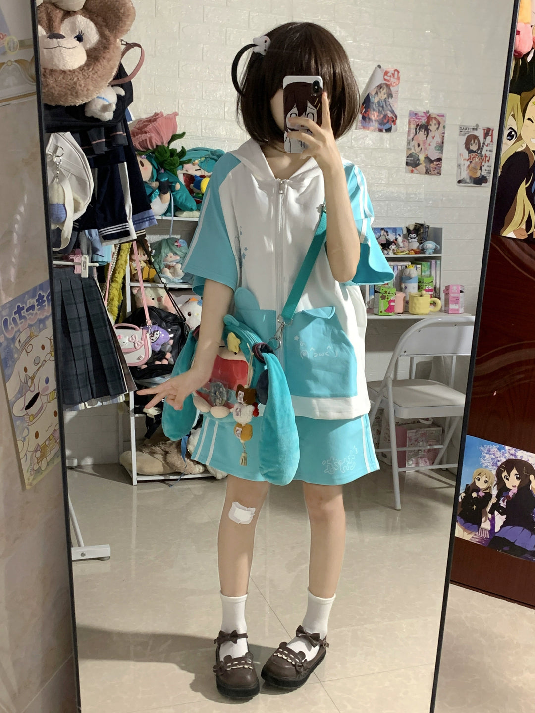 Tenshi Kaiwai Outfit Sporty Coat Anime Cat Shorts Set 38514:592408