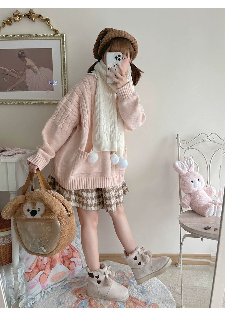 Kawaii Scarf Knitted Neck Warmer With Cute Ball 39340:620212