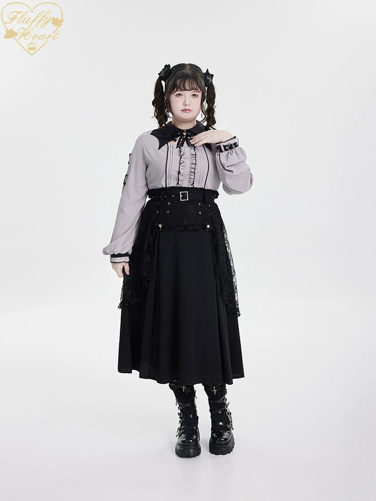 Jirai Kei Black Skirt Double Layer Long A-line Skirt 31468:366456
