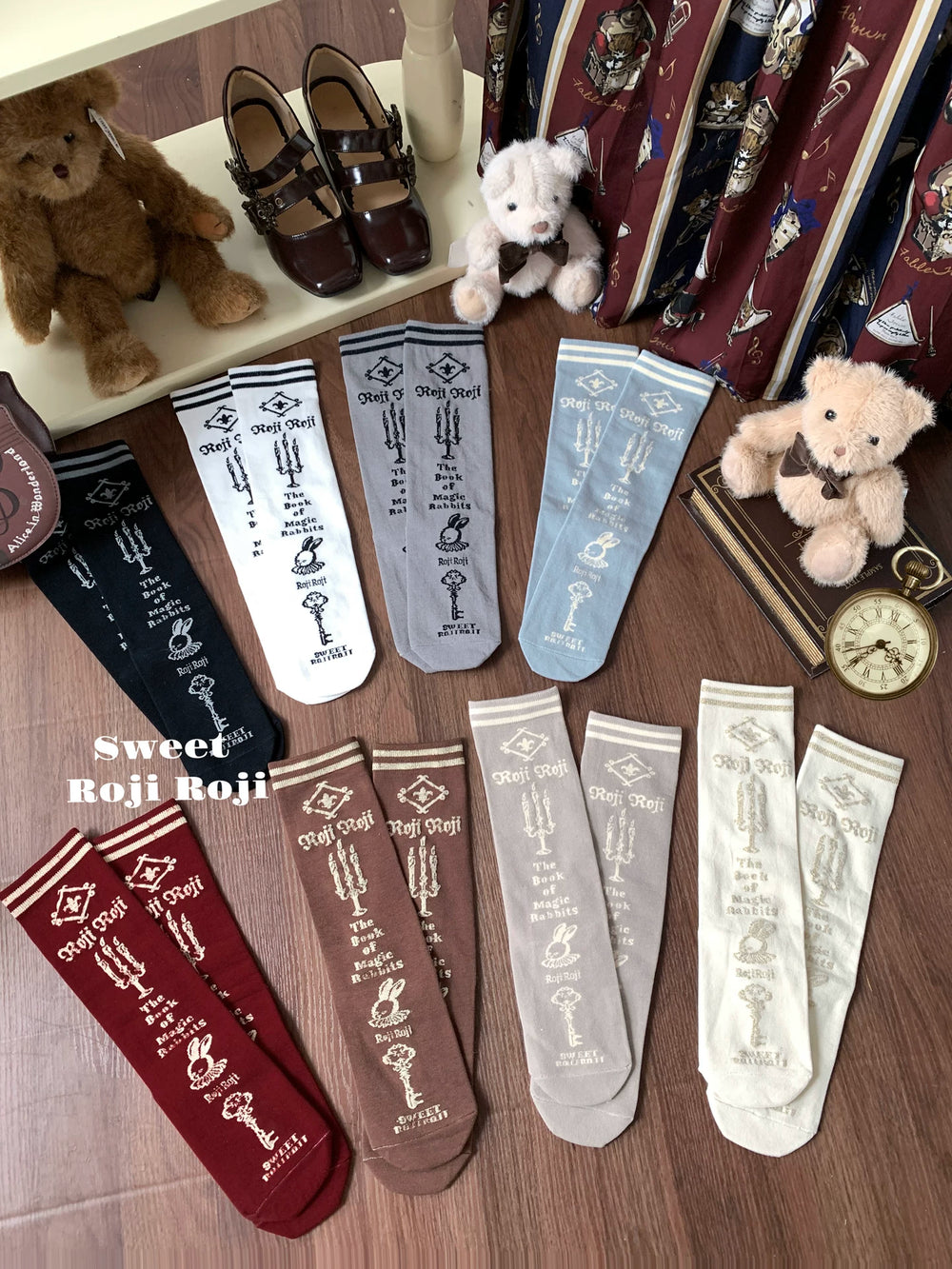 Lolita Cotton Mid-Calf Socks, Candle, Bunny & Key Patterns 44714:822232