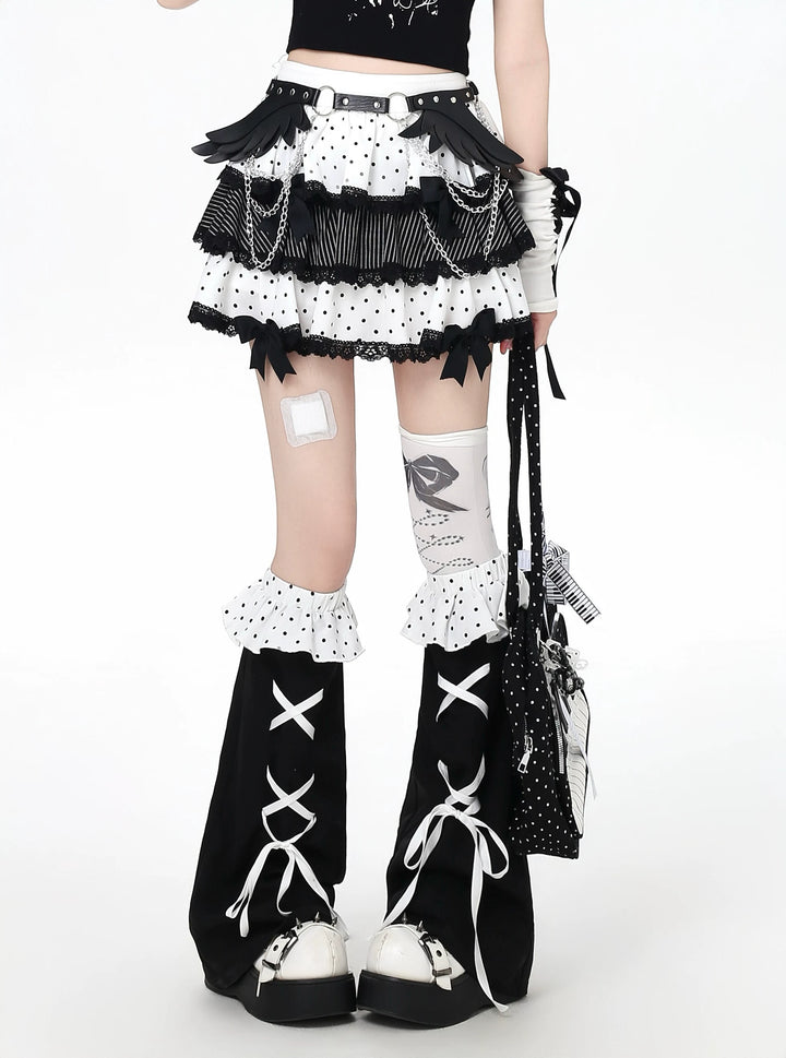 Polka Dot Subculture Skirt, Ruffled Leg Warmers (L M S) 45529:852133